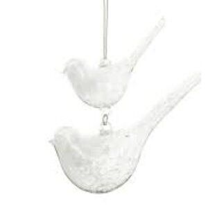 Hand Blown White Frosted Glass Double Crackle Doves Ornament